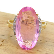 Anel com Rose de France e 8 Diamantes, em Ouro Amarelo 18 Kilates