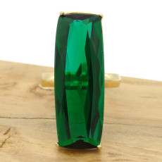 Anel Baguete com Blue Green, em Ouro Amarelo 18 Kilates