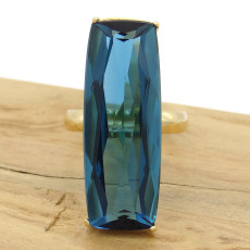 Anel Baguete com London Blue, em Ouro Amarelo 18 Kilates