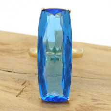 Anel Baguete com Sky Blue, em Ouro Amarelo 18 Kilates