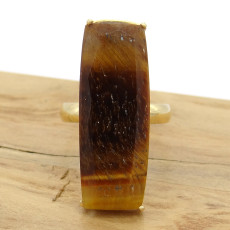 Anel Baguete com Olho de Tigre, em Ouro Amarelo 18 Kilates