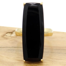 Anel Baguete com Ônix, em Ouro Amarelo 18 Kilates