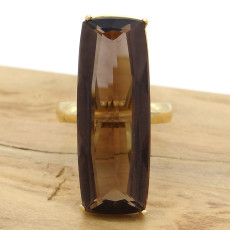 Anel Baguete com Quartzo Fume, em Ouro Amarelo 18 Kilates