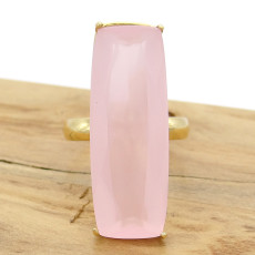 Anel Baguete com Quartzo Rosa, em Ouro Amarelo 18 Kilates