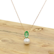 Pingente Pérola com Esmeralda, em Ouro Amarelo 18 Kilates