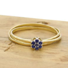 Anel Chuveiro, 3 Aros com 7 Safiras, em Ouro Amarelo 18 Kilates