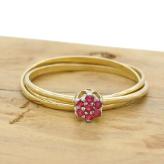 Anel Chuveiro, 3 Aros com 7 Rubis, em Ouro Amarelo 18 Kilates