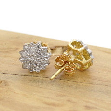 Par de Brincos Chuveiro com 14 Diamantes, em Ouro Amarelo 18 Kilates