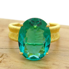 Anel Aramado Oval com Cristal de Turmalina, em Ouro Amarelo 18 Kilates