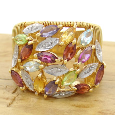 Anel Aramado com Mix de Gemas Brasileiras e 8 Diamantes, em Ouro Amarelo 18 Kilates