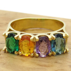 Meia Aliança com Mix de Gemas Brasileiras, em Prata 925 Folheado a Ouro