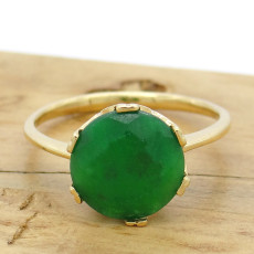Anel Coroa com Ágata Esmeralda, em Ouro Amarelo 18 Kilates
