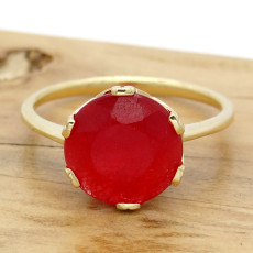 Anel Coroa com Ágata Rubi, em Ouro Amarelo 18 Kilates