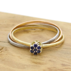 Anel Chuveiro, 3 Aros com 7 Safiras, em Ouro Amarelo, Branco e Rose 18 Kilates