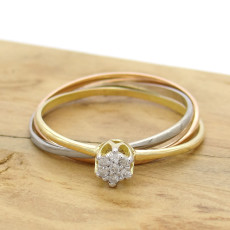 Anel Chuveiro, 3 Aros com 7 Diamantes, em Ouro Amarelo, Branco e Rose 18 Kilates