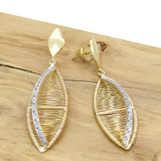 Par de Brincos Aramado com 24 Diamantes, em Ouro 18 Kilates