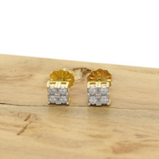 Par de Brincos Quadrado com 8 Diamantes, em Ouro 18 Kilates