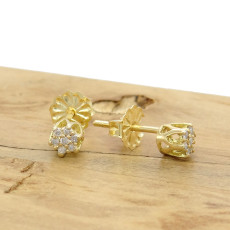 Par de Brincos Chuveiro com 14 Diamantes, em Ouro Amarelo 18 Kilates