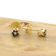 Par de Brincos Chuveiro com 12 Safiras e 2 Diamantes, em Ouro Amarelo 18 Kilates