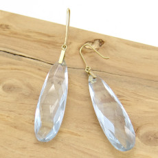 Par de Brincos com Cristal de Água Marinha Gota, em Ouro Amarelo 18 Kilates