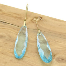 Par de Brincos com Sky Blue Gota, em Ouro Amarelo 18 Kilates