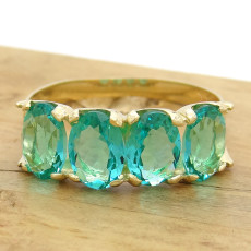 Meia Aliança com 4 Cristais de Turmalina Paraíba, em Ouro Amarelo 18 Kilates