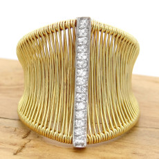 Anel Aramado com 15 Diamantes, em Ouro Amarelo 18 Kilates