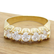 Meia Aliança com 5 Zircônias, em Prata 925 Folheado a Ouro Amarelo 18 Kilates