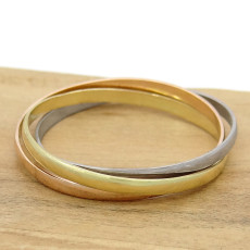 Anel 3 Aros 3 Cores, em Ouro Amarelo, Rose e Branco 18 Kilates