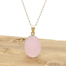 Pingente Quartzo Rosa, em Ouro Amarelo 18 Kilates