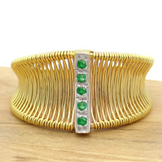 Anel Aramado com 5 Esmeraldas, em Ouro Amarelo 18 Kilates
