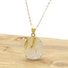 Pingente com Quartzo Rutilado Cabochon, em Ouro Amarelo 18 Kilates