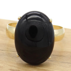 Anel com Ônix Cabochon, em Ouro Amarelo 18 Kilates