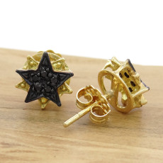 Par de Brincos Chuveiro com 10 Diamantes Negros, em Ouro Amarelo 18 Kilates