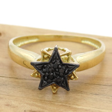 Anel Chuveiro com 5 Diamantes Negros, em Ouro Amarelo 18 Kilates