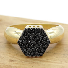 Anel Chuveiro com 37 Diamantes Negros, em Ouro Amarelo 18 Kilates