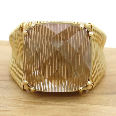 Anel Aramado com Quartzo Fumê, em Ouro Amarelo 18 Kilates