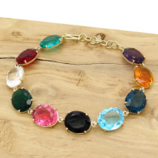 Pulseira Mix com 10 Gemas Brasileiras, em Ouro Amarelo 18 Kilates