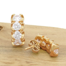 Par de Brincos com 8 Zircônias, em Prata 925 Folheado a Ouro Rose 18 Kilates