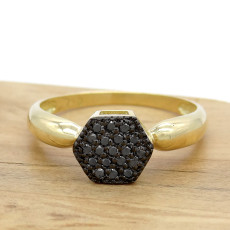Anel Chuveiro com 19 Diamantes Negro, em Ouro Amarelo 18 Kilates