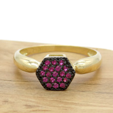 Anel Chuveiro com 19 Rubis, em Ouro Amarelo 18 Kilates