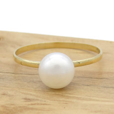 Anel com Pérola Natural de 7 mm, em Ouro Amarelo 18 Kilates