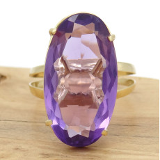 Anel com Ametista Oval, em Ouro Amarelo 18 Kilates