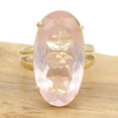 Anel com Quartzo Rosa Oval, em Ouro Amarelo 18 Kilates