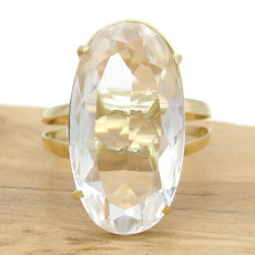 Anel com Cristal de Rocha Oval, em Ouro Amarelo 18 Kilates