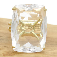 Anel com Cristal de Rocha Retangular, em Ouro Amarelo 18 Kilates