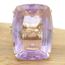 Anel com Rose de France Retangular, em Ouro Amarelo 18 Kilates