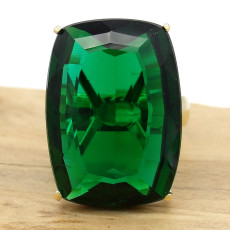 Anel com Blue Green Retangular, em Ouro Amarelo 18 Kilates