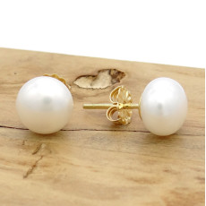 Par de Brincos com Pérolas Naturais de 10 mm, em Ouro Amarelo 18 Kilates