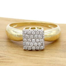 Anel Chuveiro Quadrado com 23 Diamantes, em Ouro Amarelo 18 Kilates